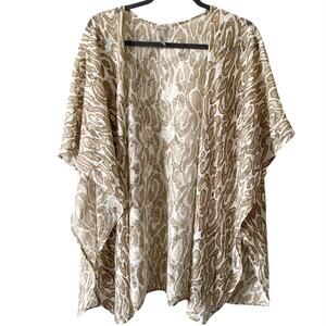CHICO'S Printed Neutral Open Front Ruana Wrap Tan One Size Sheer Lightweight